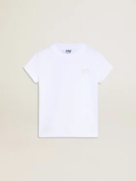 Chemise blanche et argentée avec logo et grande étoile en paillettes argentées