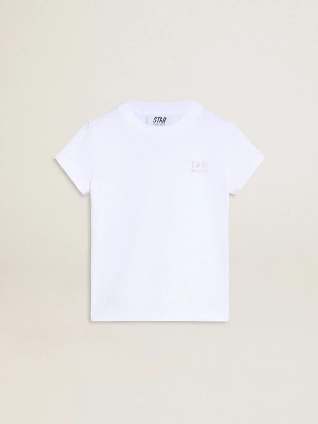 Chemise blanche et argentée avec logo et grande étoile en paillettes argentées