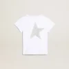 Chemise blanche et argentée avec logo et grande étoile en paillettes argentées