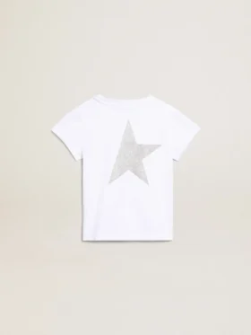 Chemise blanche et argentée avec logo et grande étoile en paillettes argentées