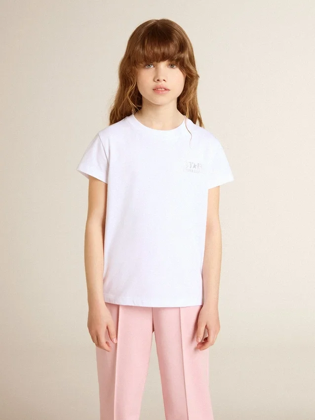 Chemise blanche et argentée avec logo et grande étoile en paillettes argentées