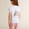 Chemise blanche et argentée avec logo et grande étoile en paillettes argentées