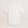 Chemise blanche pour femme avec imprimé noir sur la poitrine