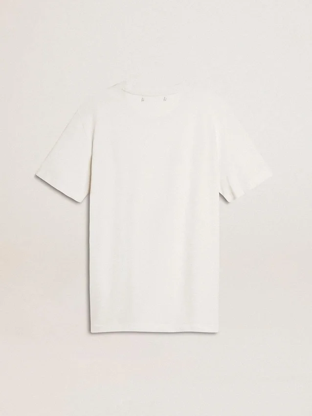 Chemise blanche pour femme avec imprimé noir sur la poitrine