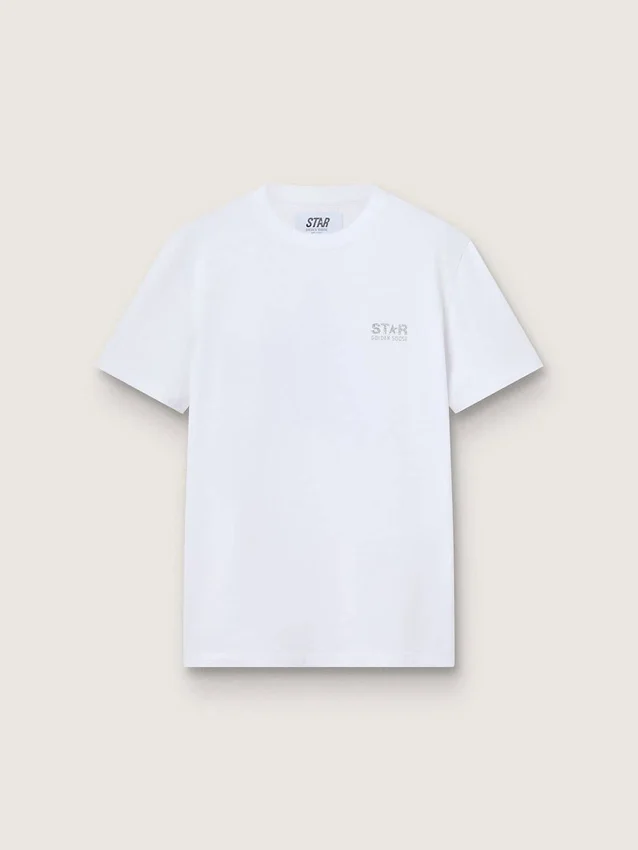 Chemise blanche pour femme avec logo pailleté argenté et étoile