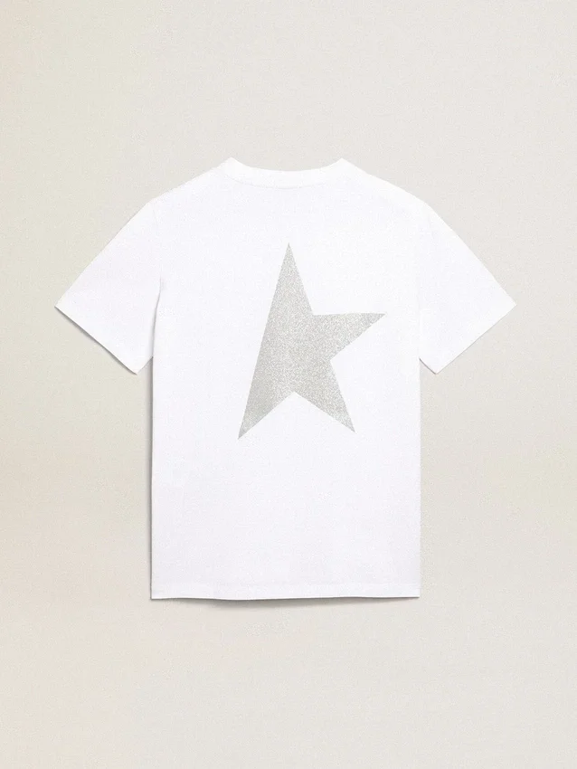 Chemise blanche pour femme avec logo pailleté argenté et étoile