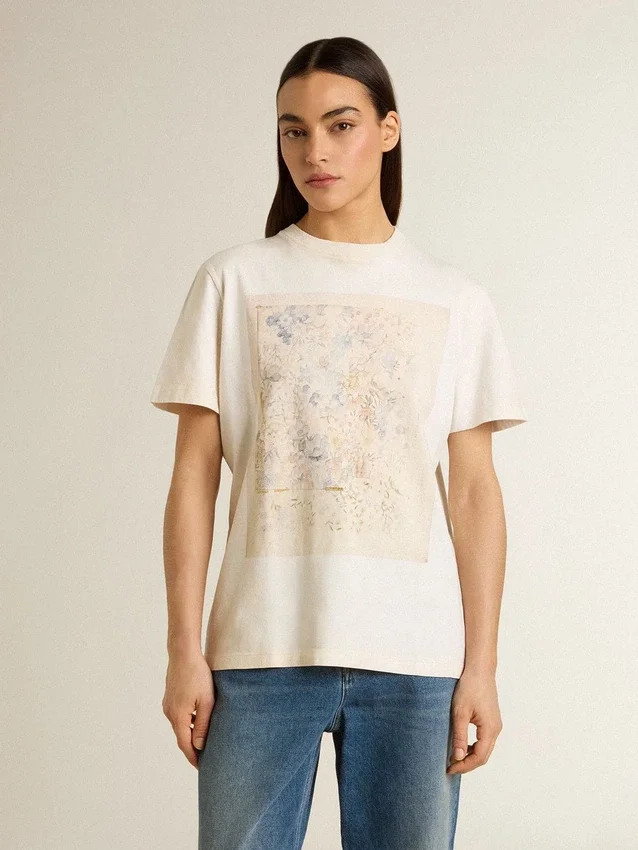 Chemise blanche pour femme à imprimé floral