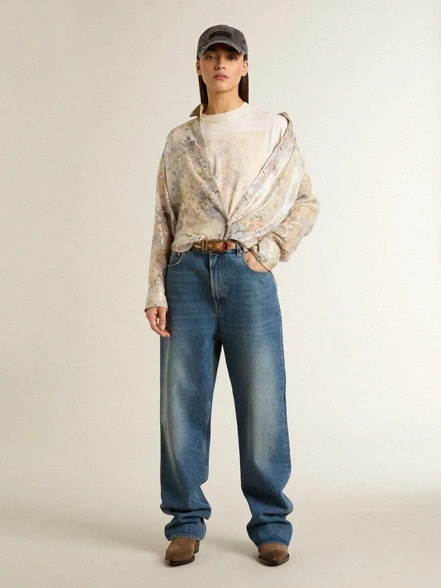 Chemise blanche pour femme à imprimé floral