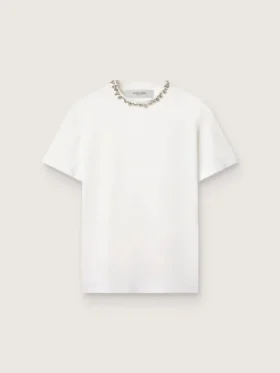 Chemise blanche pour femme ornée de cristaux cabochons