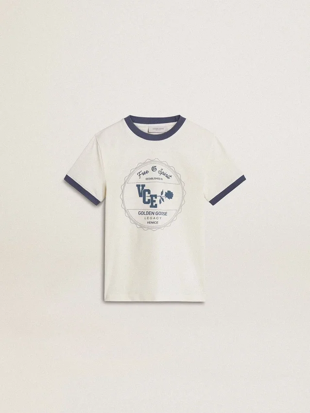 Chemise blanche pour garçon avec imprimé bleu