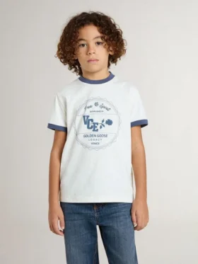 Chemise blanche pour garçon avec imprimé bleu