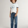 Chemise blanche pour garçon avec imprimé bleu