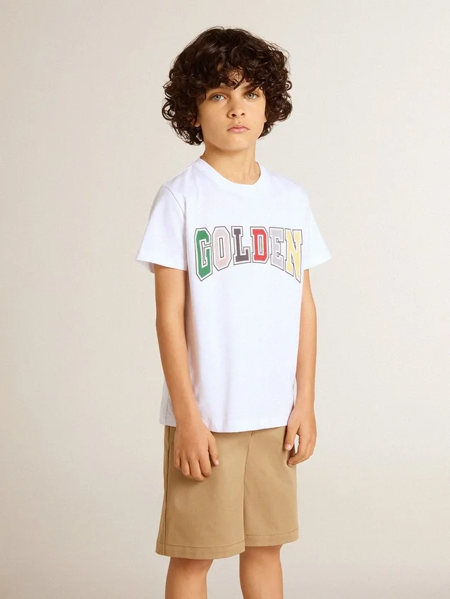 Chemise blanche pour garçons avec imprimé Golden multicolore