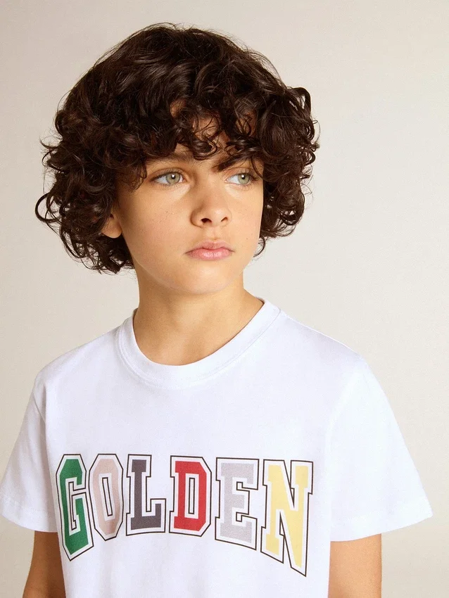Chemise blanche pour garçons avec imprimé Golden multicolore
