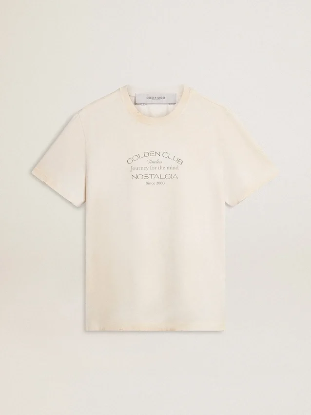 Chemise blanche pour homme au look vintage avec imprimé sur le devant