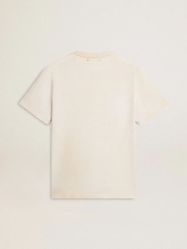 Chemise blanche pour homme au look vintage avec imprimé sur le devant