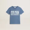 Chemise bleu pour garçon avec imprimé blanc