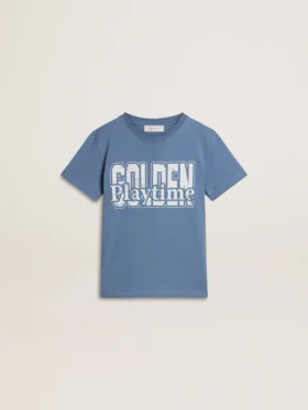 Chemise bleu pour garçon avec imprimé blanc