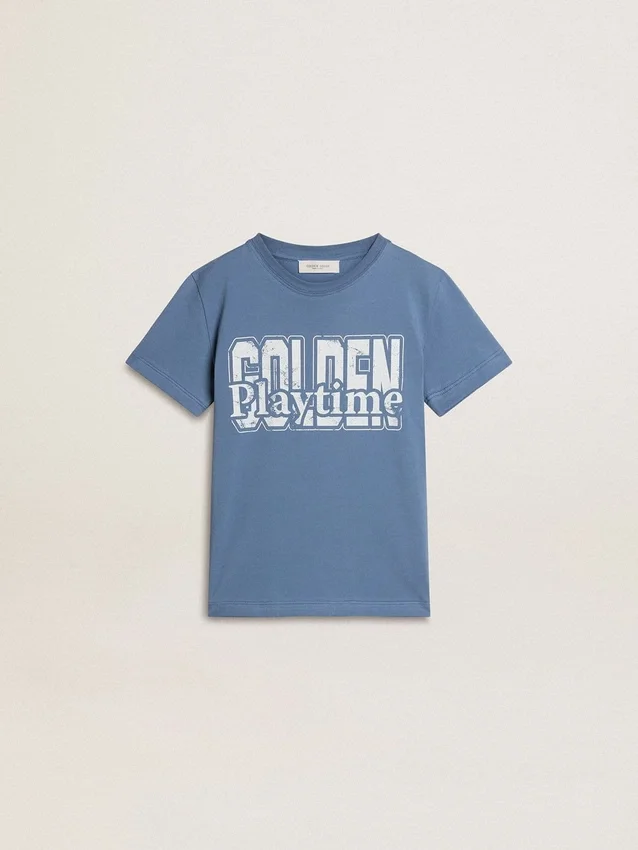 Chemise bleu pour garçon avec imprimé blanc