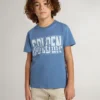 Chemise bleu pour garçon avec imprimé blanc