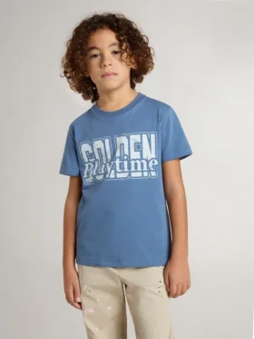 Chemise bleu pour garçon avec imprimé blanc
