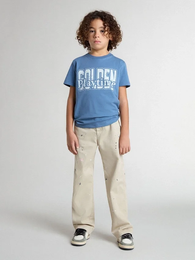 Chemise bleu pour garçon avec imprimé blanc