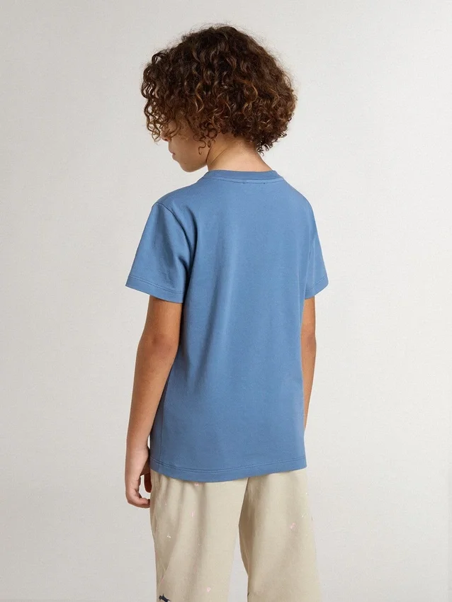 Chemise bleu pour garçon avec imprimé blanc
