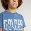 Chemise bleu pour garçon avec imprimé blanc