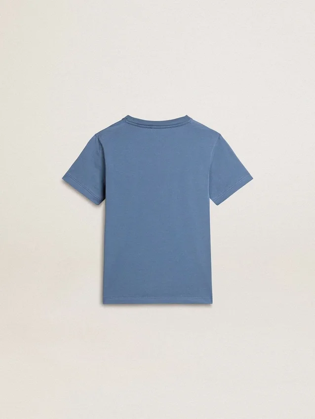 Chemise bleu pour garçon avec imprimé blanc