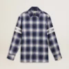 Chemise bleue à carreaux 3D pour homme avec imprimé dans le dos
