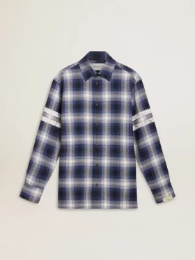 Chemise bleue à carreaux 3D pour homme avec imprimé dans le dos