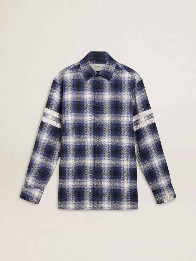 Chemise bleue à carreaux 3D pour homme avec imprimé dans le dos