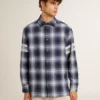 Chemise bleue à carreaux 3D pour homme avec imprimé dans le dos