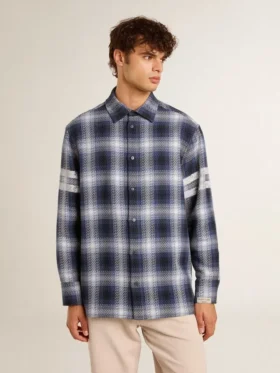 Chemise bleue à carreaux 3D pour homme avec imprimé dans le dos