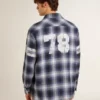 Chemise bleue à carreaux 3D pour homme avec imprimé dans le dos