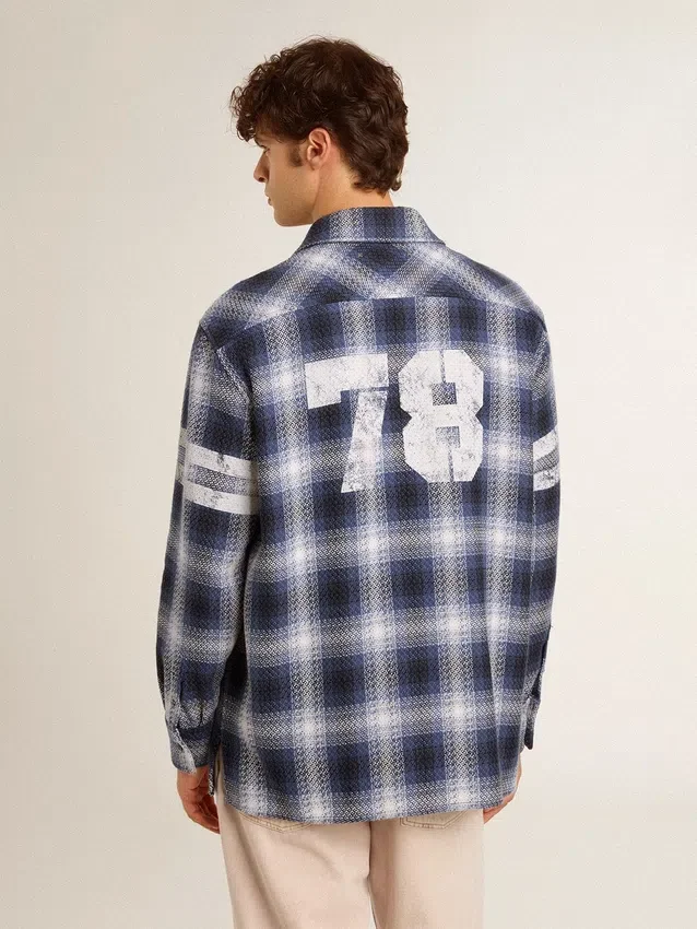 Chemise bleue à carreaux 3D pour homme avec imprimé dans le dos