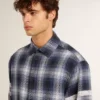 Chemise bleue à carreaux 3D pour homme avec imprimé dans le dos