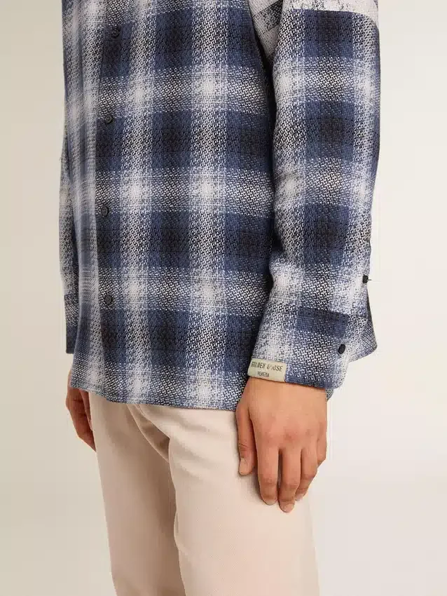 Chemise bleue à carreaux 3D pour homme avec imprimé dans le dos