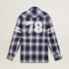 Chemise bleue à carreaux 3D pour homme avec imprimé dans le dos