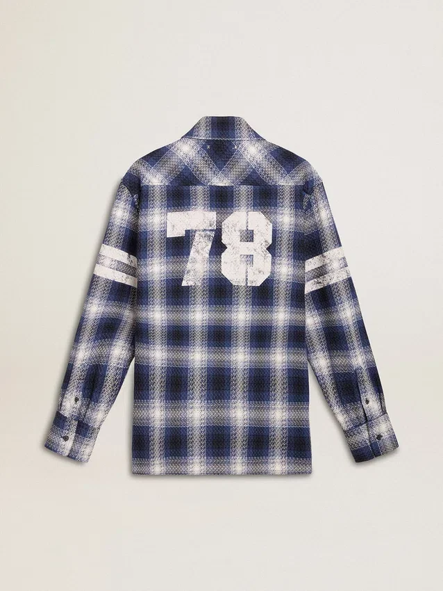 Chemise bleue à carreaux 3D pour homme avec imprimé dans le dos