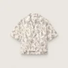 Chemise carrée en coton pour femme à imprimé floral noir et blanc
