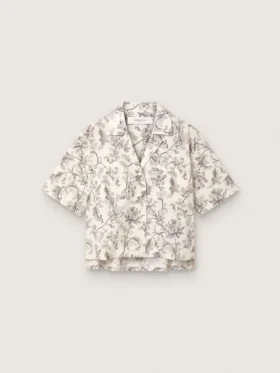 Chemise carrée en coton pour femme à imprimé floral noir et blanc
