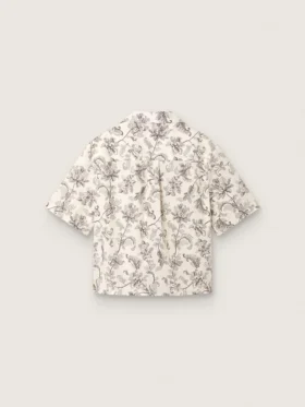 Chemise carrée en coton pour femme à imprimé floral noir et blanc