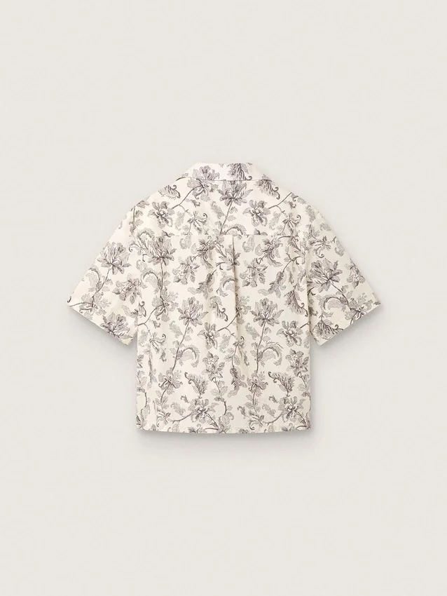 Chemise carrée en coton pour femme à imprimé floral noir et blanc