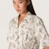 Chemise carrée en coton pour femme à imprimé floral noir et blanc