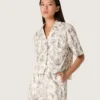 Chemise carrée en coton pour femme à imprimé floral noir et blanc