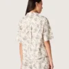 Chemise carrée en coton pour femme à imprimé floral noir et blanc