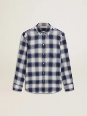 Chemise à carreaux bleus et blancs pour garçons avec imprimé dans le dos