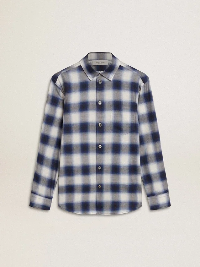 Chemise à carreaux bleus et blancs pour garçons avec imprimé dans le dos