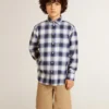 Chemise à carreaux bleus et blancs pour garçons avec imprimé dans le dos